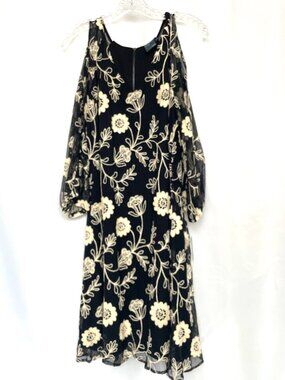 Whimsical Gabby Skye Floral Embroidered Cold-Shoulder Dress Boho Romantic 16 NWT